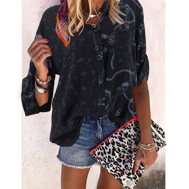 Pop stand collar print stitched Leopard Print Shirt