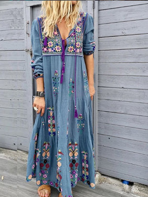 Boho printing long Sleeve MAXI Dress