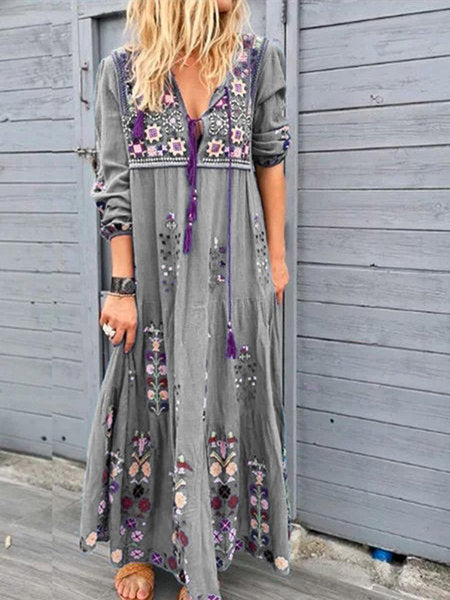 Boho printing long Sleeve MAXI Dress