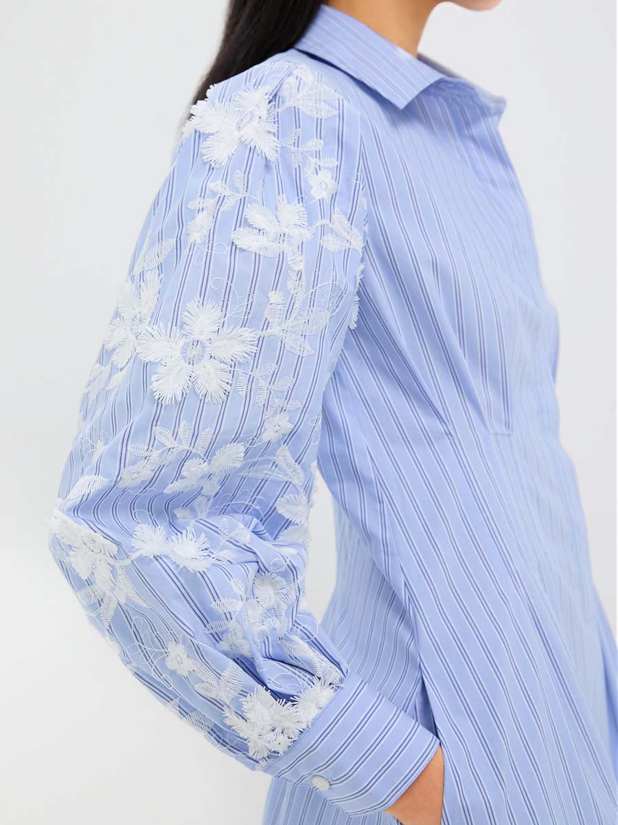 Stripe Embroidery Genevieve Mini Dress