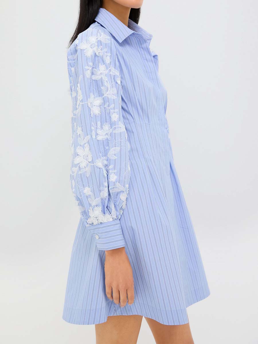 Stripe Embroidery Genevieve Mini Dress