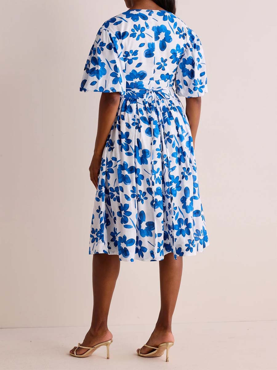 Floral Print V-neck Puff Sleeve Dress