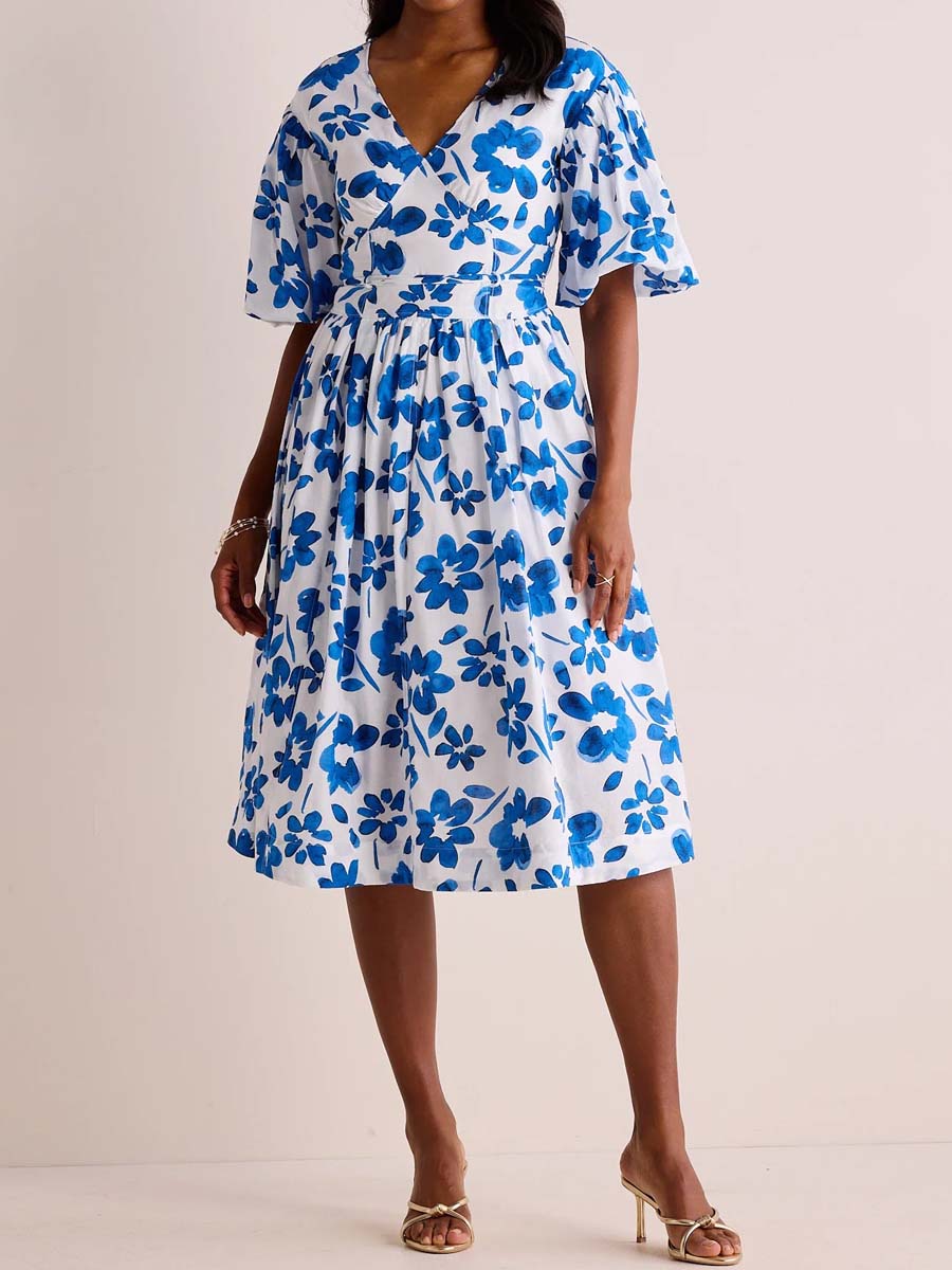 Floral Print V-neck Puff Sleeve Dress