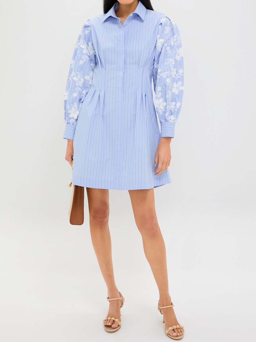 Stripe Embroidery Genevieve Mini Dress