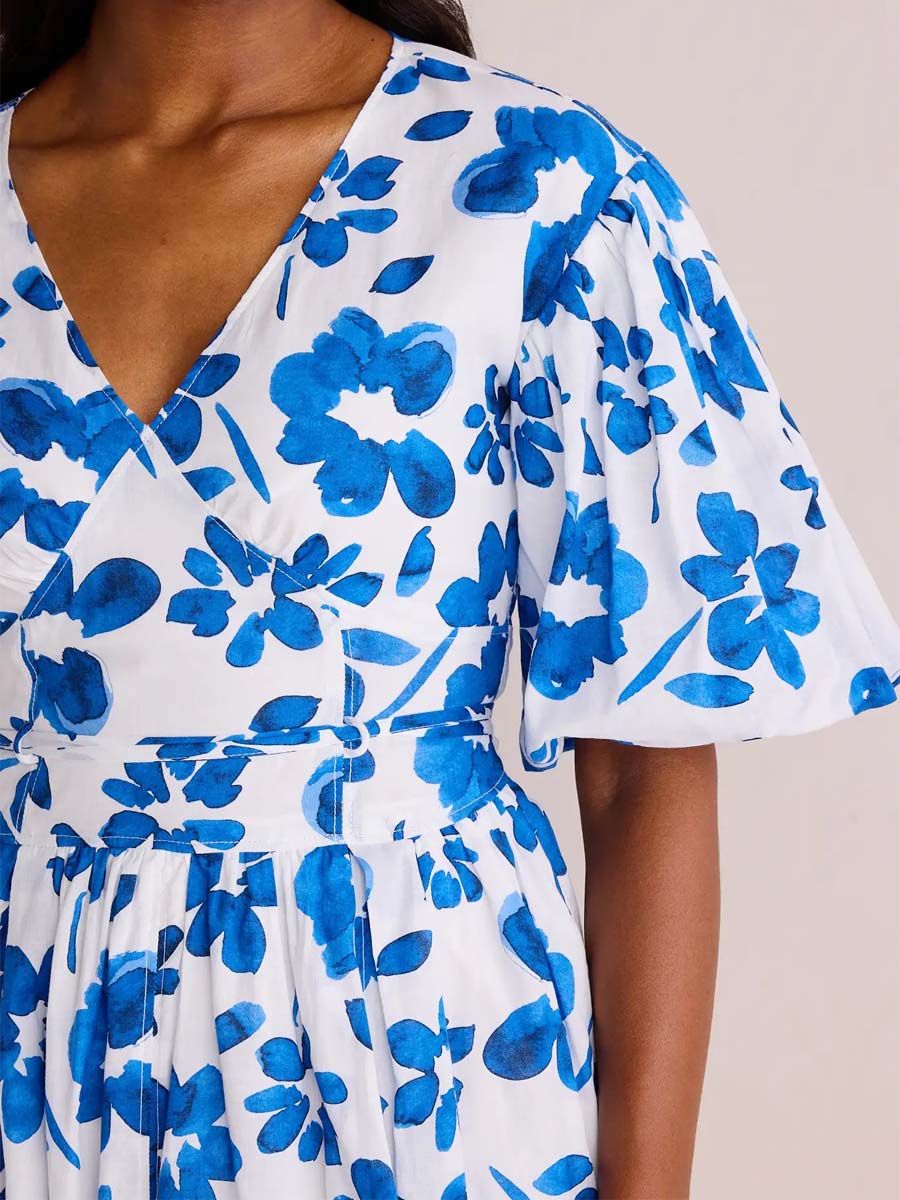 Floral Print V-neck Puff Sleeve Dress