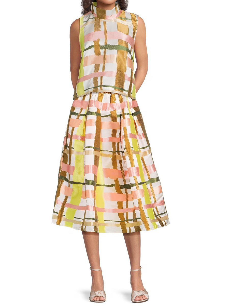 Plaid Print Sleeveless Two Pieces Dress