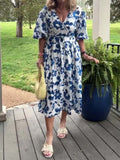 Floral Print V-neck Puff Sleeve Dress