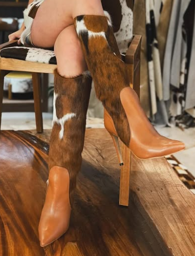 Women's Chic Cowhide Heel Boots
